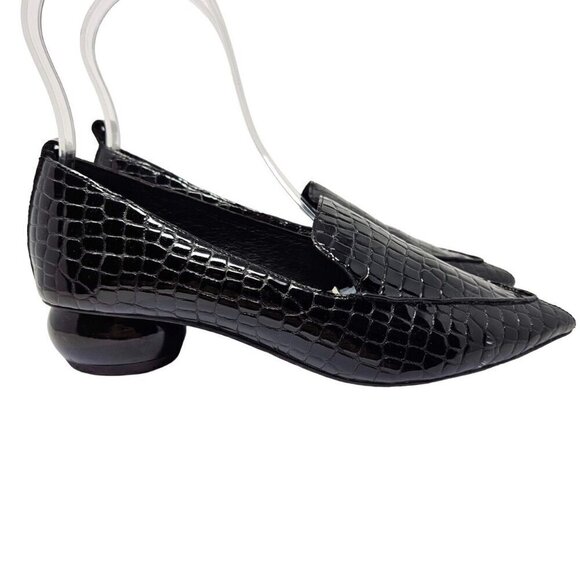 Jeffrey Campbell Viona Pointed Toe Loafers Shoes Black Women’s Size 5 Croc - Picture 1 of 11